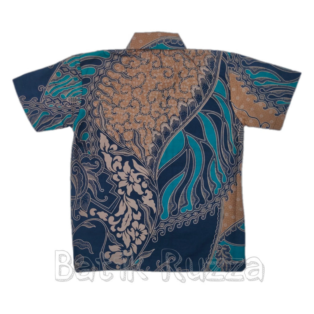 RUZZA Batik Anak Ukuran 0-15 Tahun Kemeja Motif Sekar Tosca Hijau Biru Toska