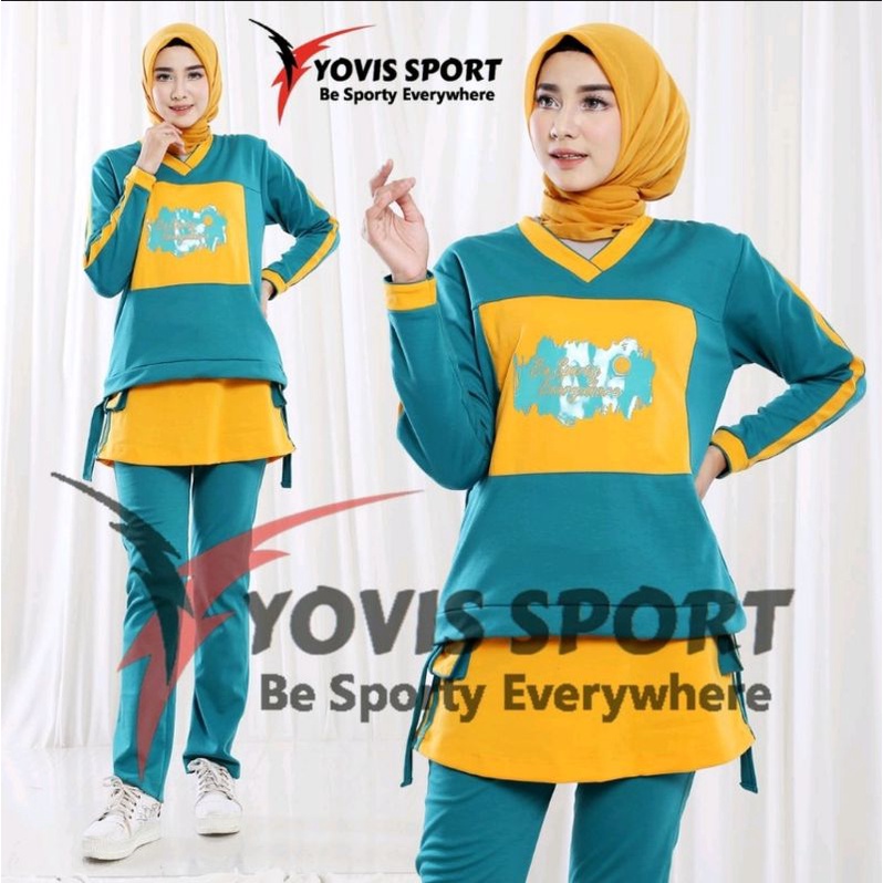 Setelan Sablon Ori Yovis Yovis Sport / Setelan Olahraga Wanita Lari Gym / Celana Saku
