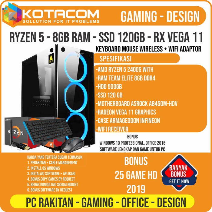 Update PC Rakitan Gaming Ryzen 5 2200G SSD 120gb 8GB 500GB Limited
