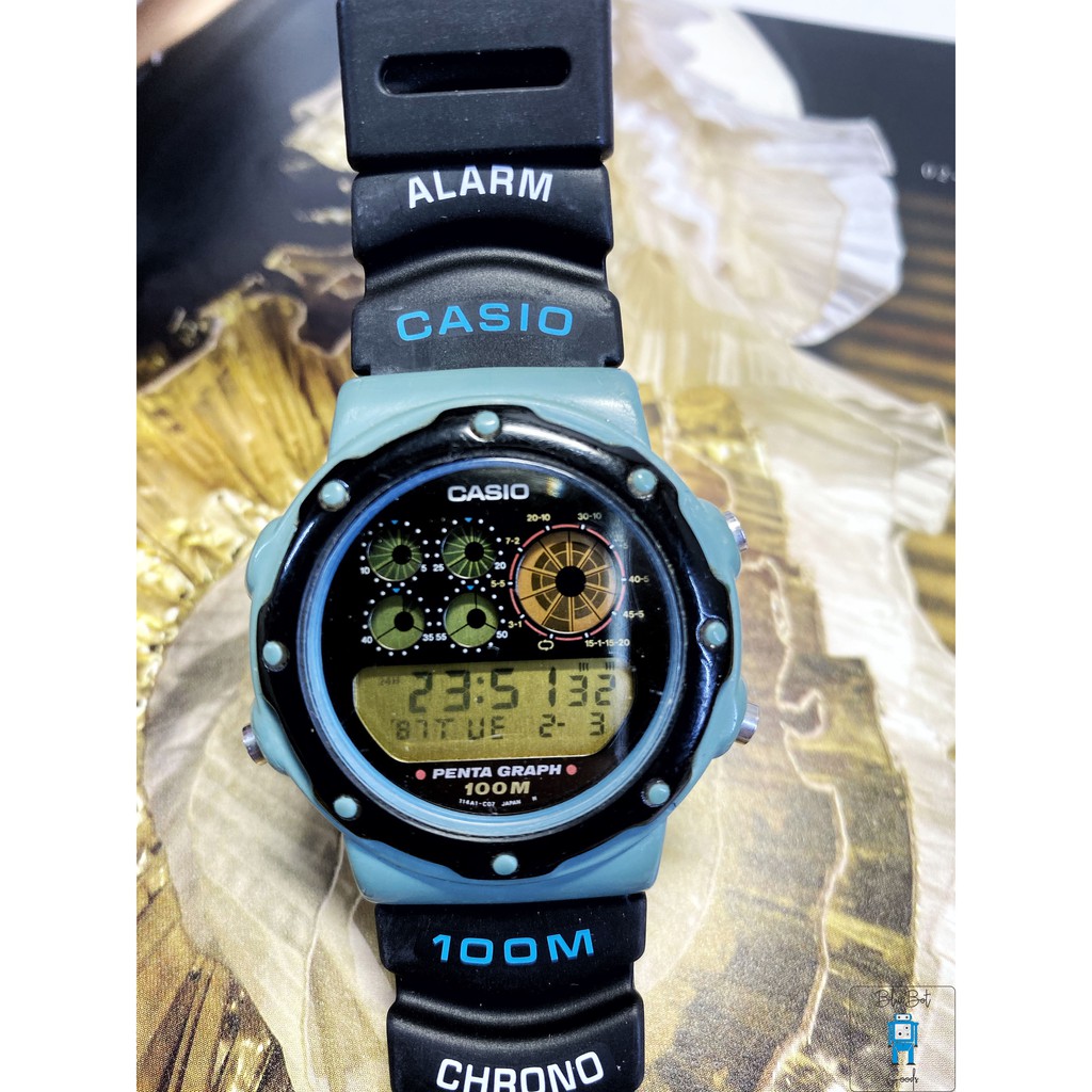 Jam tangan NOS vintage retro Casio PGW-30 Pentagraph diver watch era 1990an