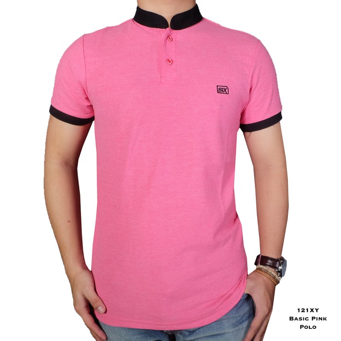 Kaos Polo Shirt Pria Berkerah Shanghai Pink List Hitam Baju Cowok By Larva
