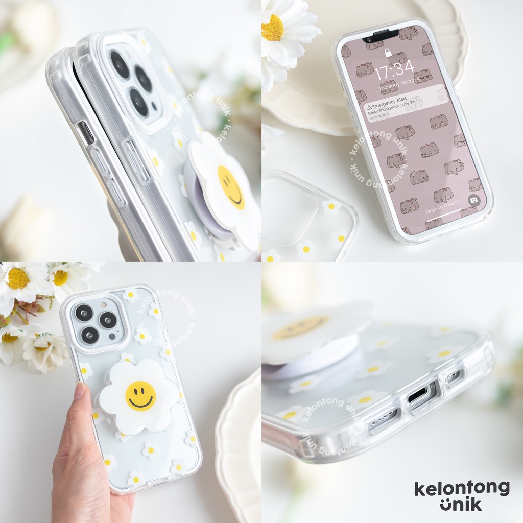 For iPhone - 2 in 1 Daisy Shockproof Case + Griptok/ Flower Case