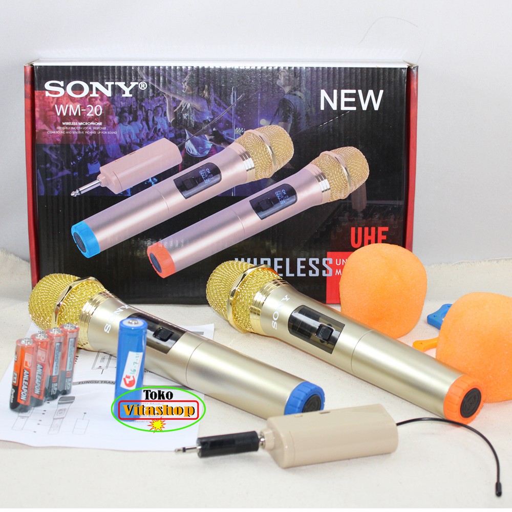 Microphone Wireless Sony WM-20 Mic Double Handle Mik Karaoke Wairles