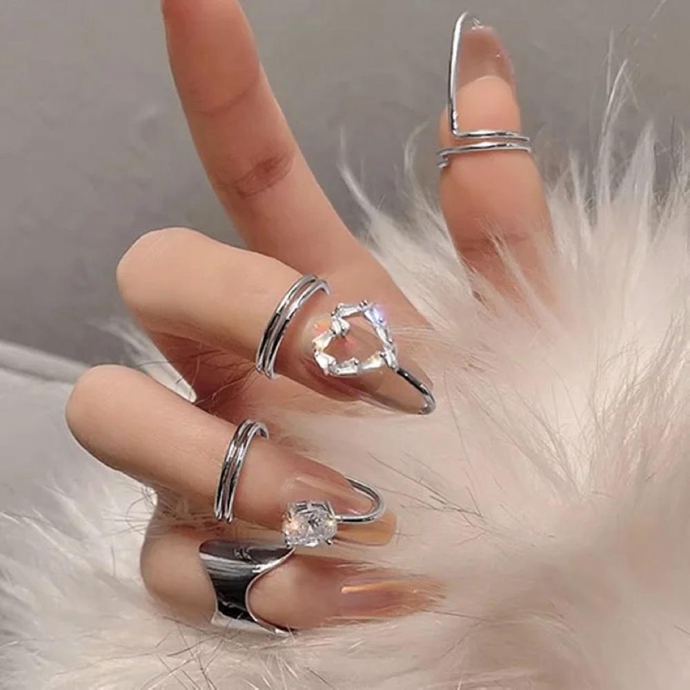 Agustinina Cincin Kuku Kristal Wanita Fashion Berongga Geometris Lady Zircon Ujung Jari Penutup Pelindung