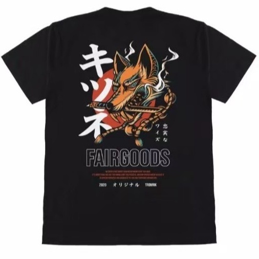 Kaos Fairgoods Motif Kitsune / kaos fairgoods warna Hitam / kaos fairgoods original distro /kaos fai