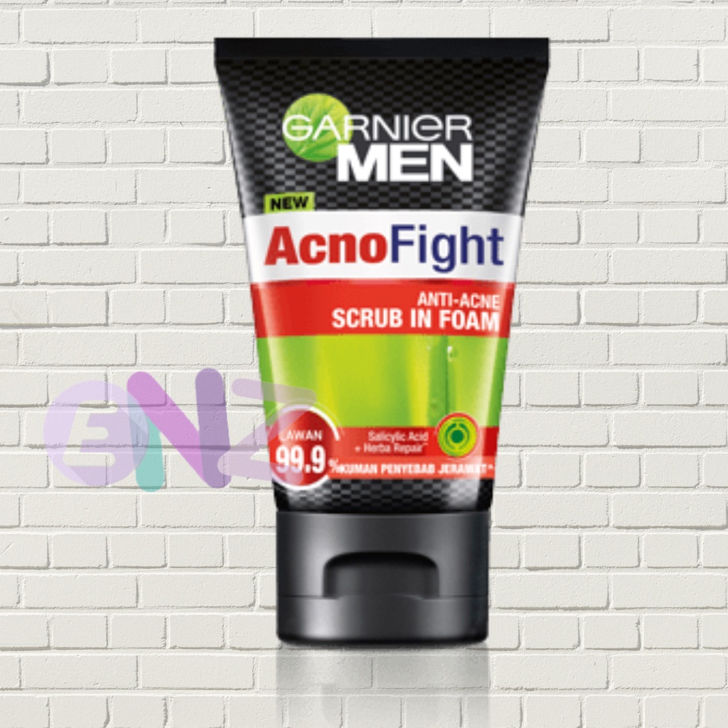 ENZ ® Garnier Men Acno Fight Anti-Acne Scrub In Foam Cleanser 100 ml (Untuk Wajah Bebas Jerawat) 2013