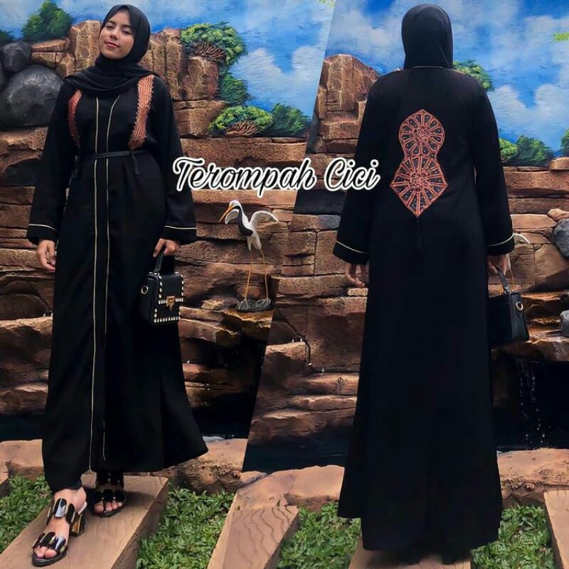 (SIAP COD) ABAYA TEROMPAH CICI FREE BELT / ABAYA HITAM DUBAI PREMIUM / GAMIS MUSLIMAH POLOS TERBARU