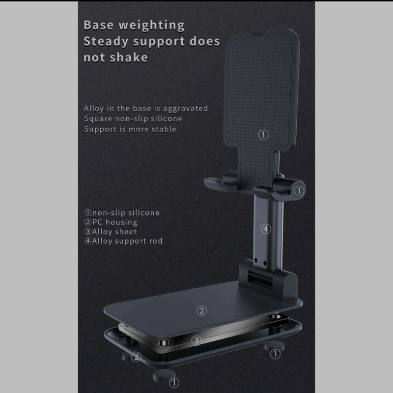 FOLDING DESKTOP PHONE STAND HOLDER LIPAT LIFTABLE FOLDABLE UNIVERSAL HP BISA DI MEJA