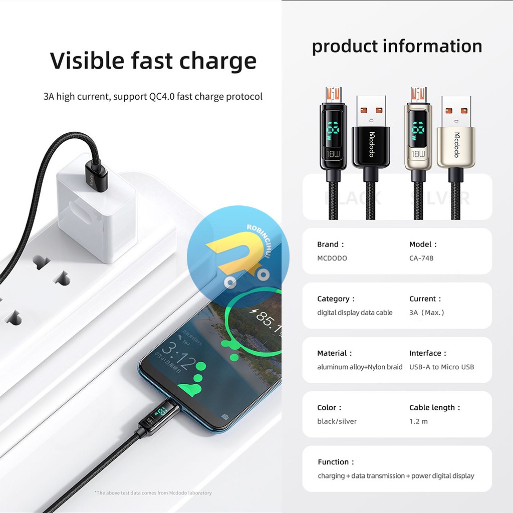 MCDODO Kabel Micro Usb Digital Display Pro Fast Charging 3A QC 4.0 - Charger Micro Usb Mcdodo - Kabel Data Micro Usb Mcdodo – Micro Usb Mcdodo – Samsung, Oppo, Vivo, Xiaomi, Huawei, Asus ORIGINAL