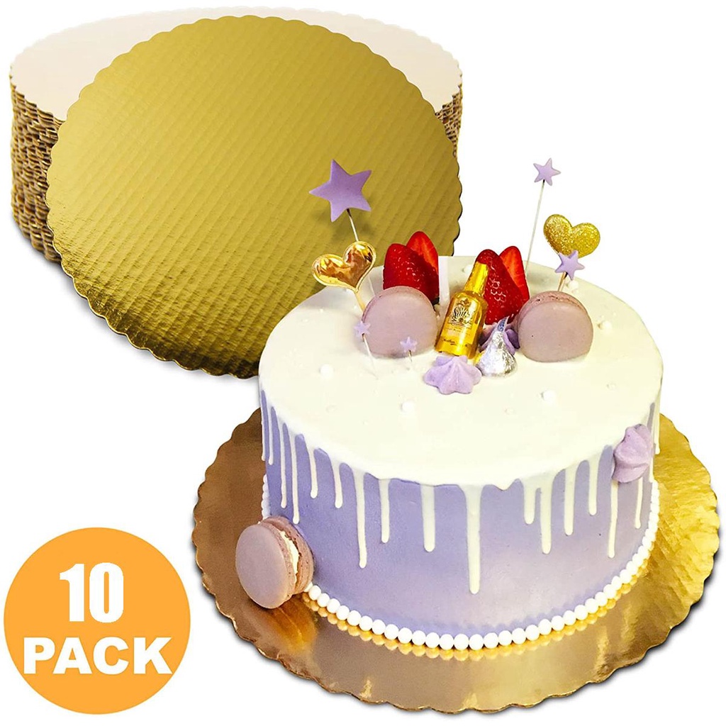 [Elegan] Cake Board Gold Cupcake Coated Lingkaran Bulat Display Piring Kue