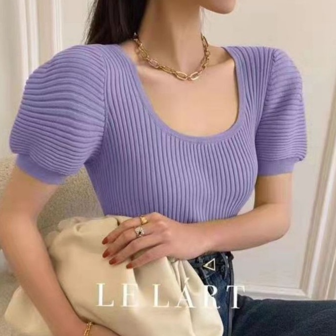 K251 Baju Atasan kemeja blouse lengan panjang polos Korean style rajut import wanita Baju atasan pak