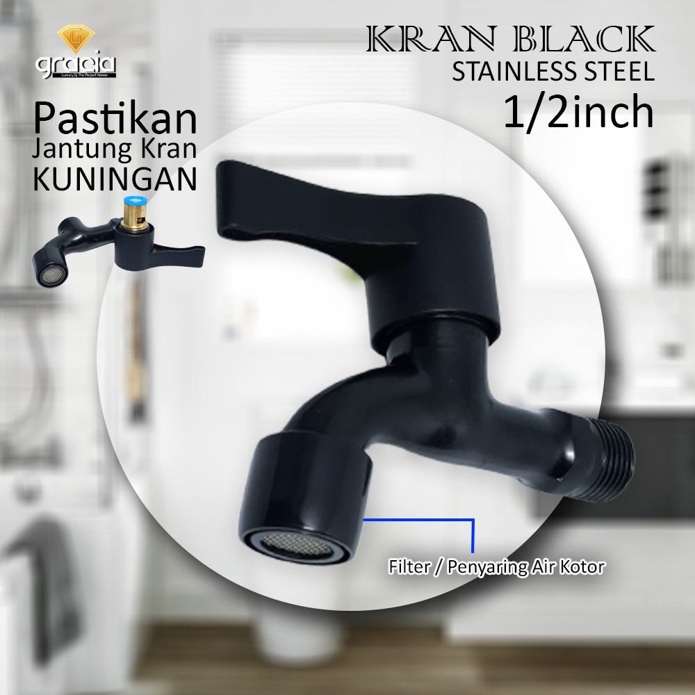 Kran Tembok HITAM 1/2inch - Keran Air taman bak kamar Mandi Black faucet murah kran wudhu multifunction wall mounted faucet