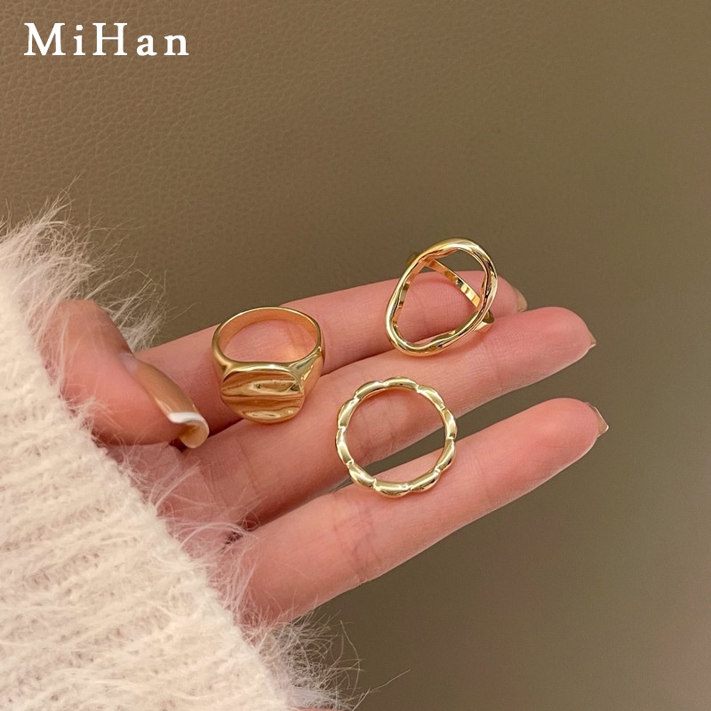 3pcs / Set Cincin Desain Wafer Hollow Bentuk Oval Gaya Simple