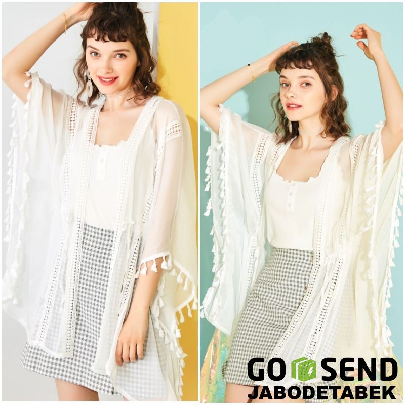Cardigan Outer Outwear Bikini Cover Pantai Tassel Boho Bohemian Korea