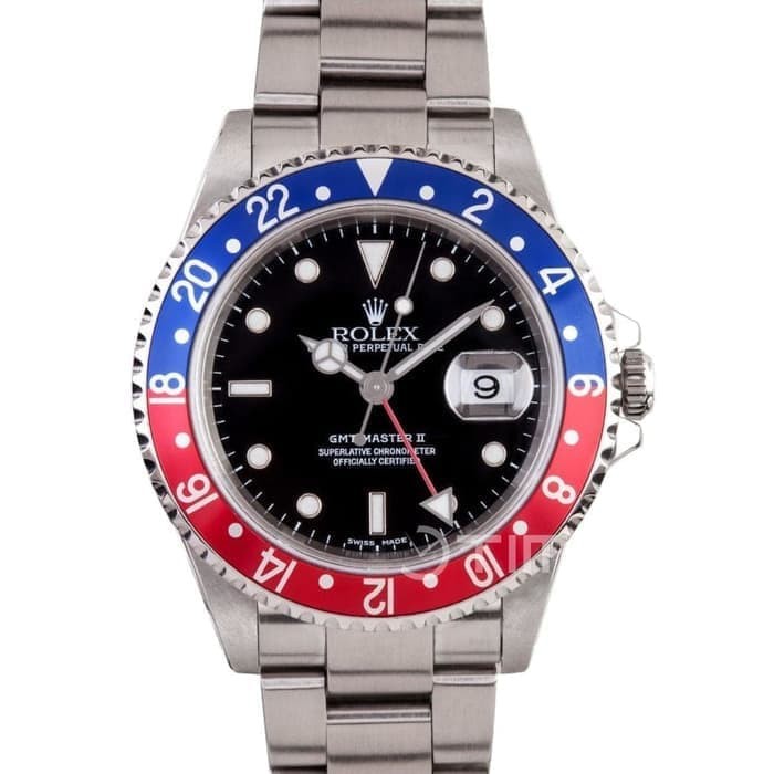 Jam Kw Super Pria Rolex Gmt Master Ii Swiss Clone Silver Black Dial