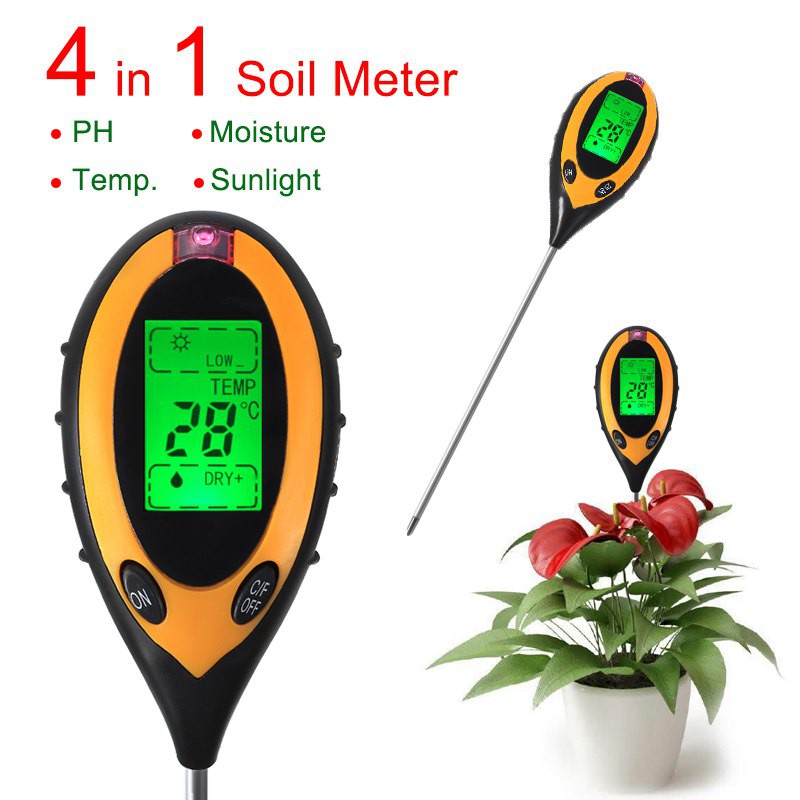 Soil Analyzer Tanah Tester Meter Moisture Meter PH Meter Sunlight Meter Suhu Alat Ukur 4in1