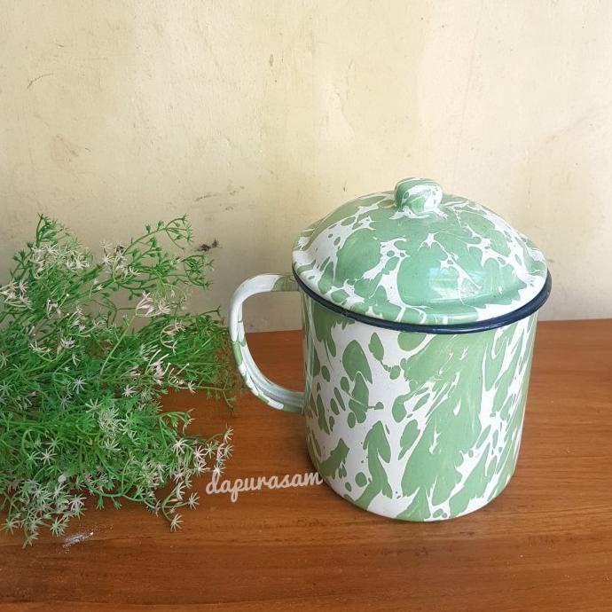 =====] Gelas Lurik 12cm Enamel / Blek /Seng /Kaleng Jadul Vintage