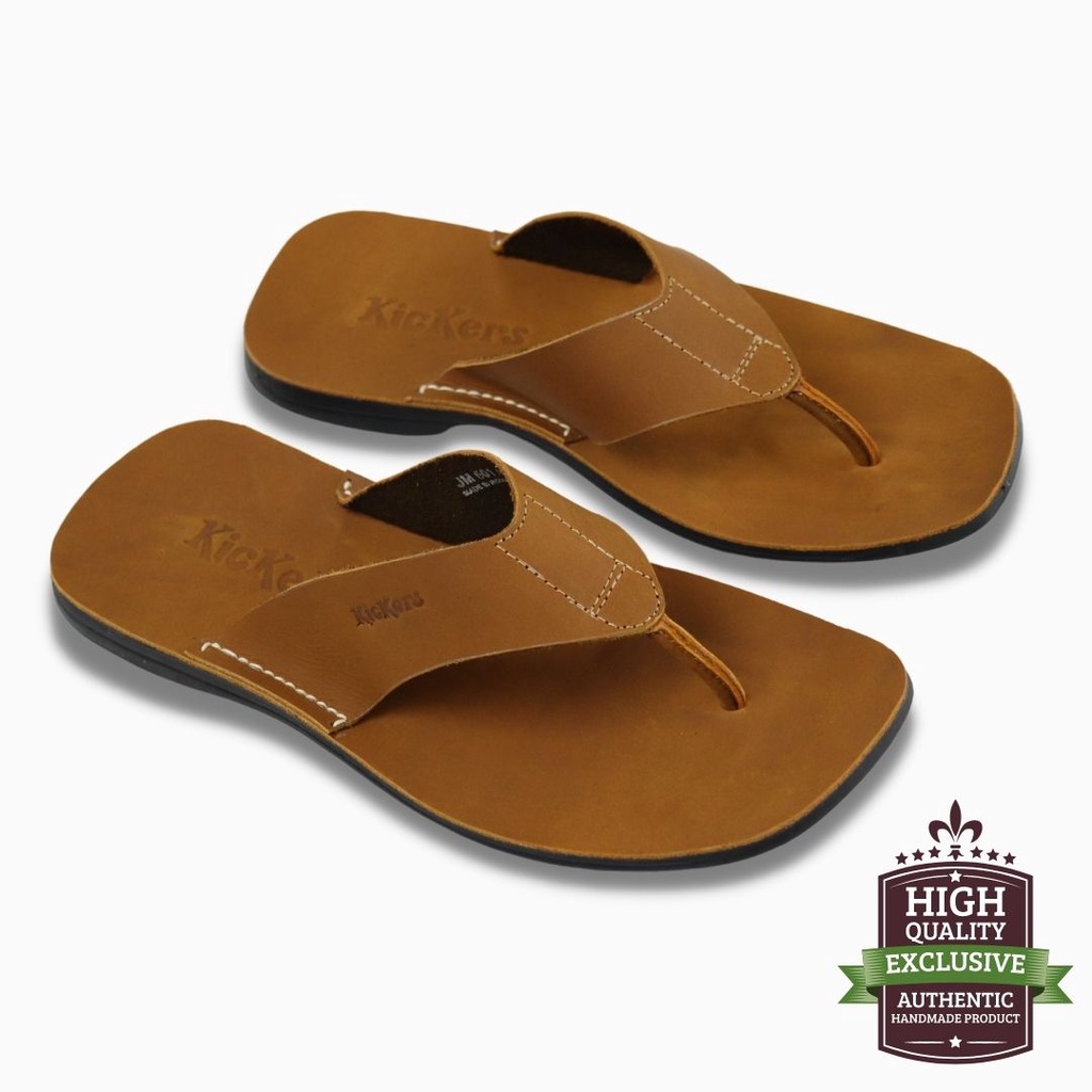 Sandal Jepit Pria Full Kulit Sapi Asli Slide Sandal Casual Pria 602 Tan