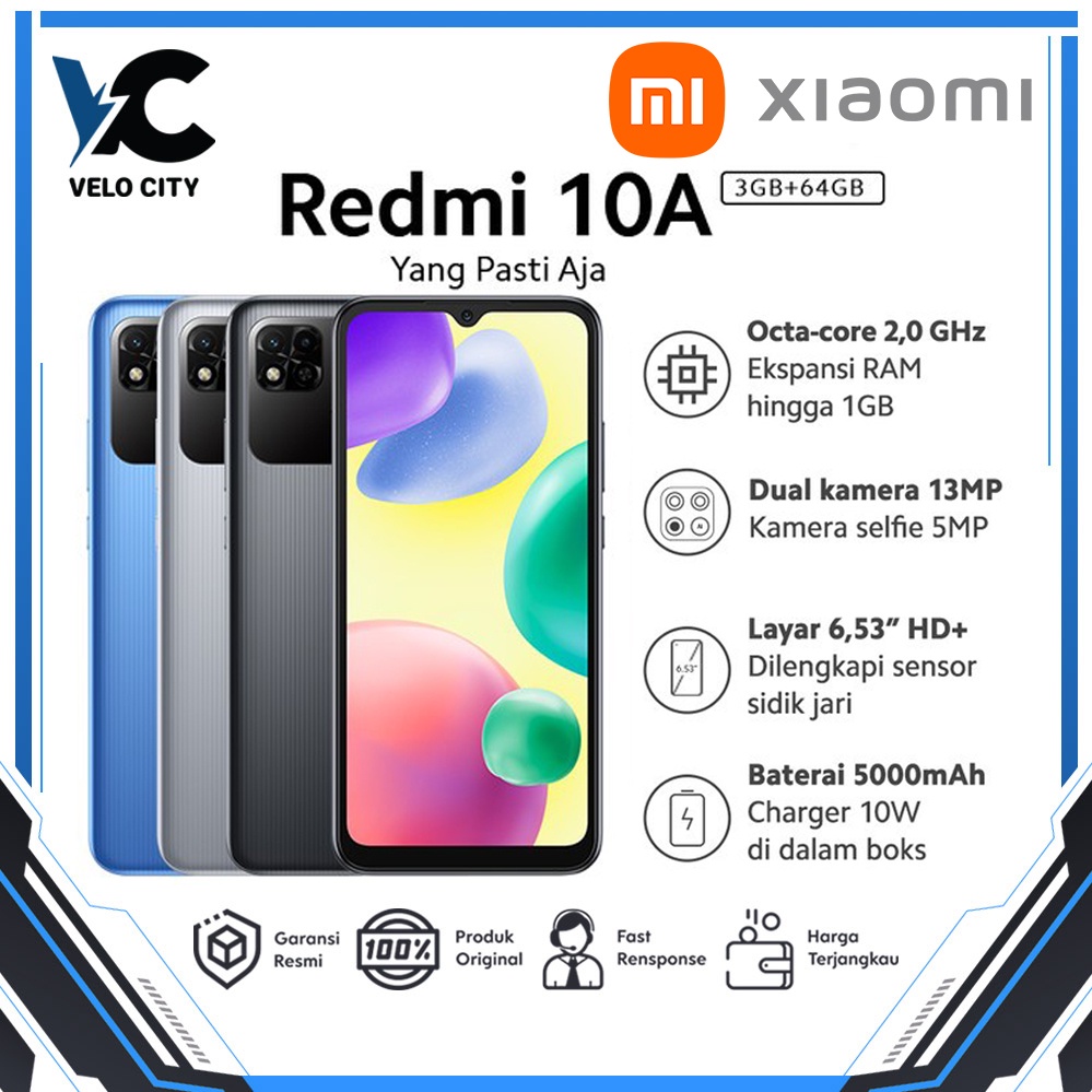 Xiaomi Redmi 10A 3/64 - 4/64 Smartphone Original Garansi Resmi