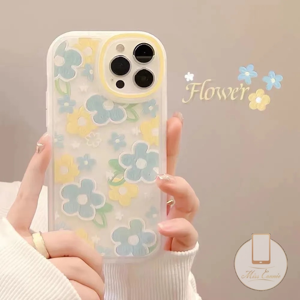 Jual Soft Case TPU Motif Lukisan Minyak Bunga Biru Kuning Untuk IPhone