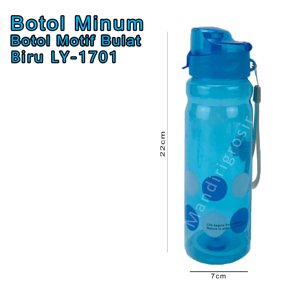 Motif Bulat Warna Biru LY-1701 * Botol minum plastik * 600 ml