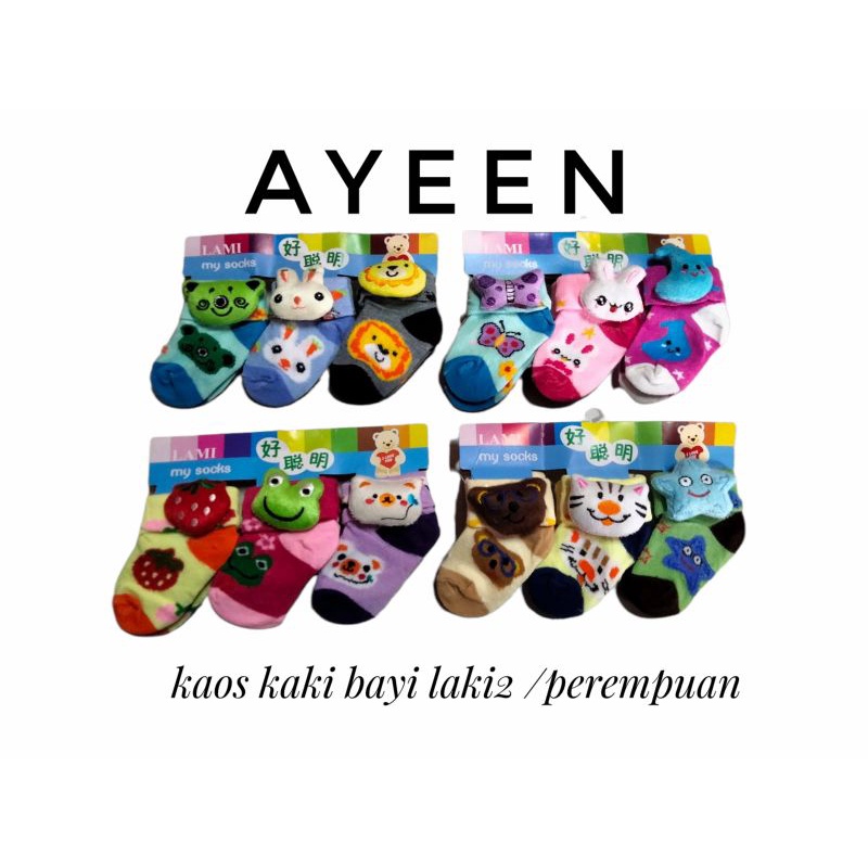 3 pasang kaus kaki bayi laki2 kaus kaki bayi perempuan boneka lucu newborn