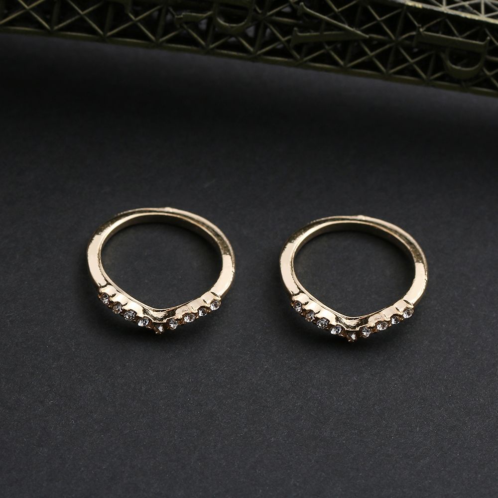 Cincin Rantai Berlian Bentuk V Warna Emas Untuk Wanita