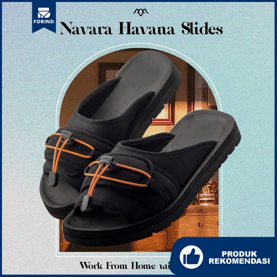 Havana Slides Black | Sandal Slide Ringan Slop Santai Simple Pria Wanita Cowok Cewek Men Women Sendal Footwear | FORIND x Navara