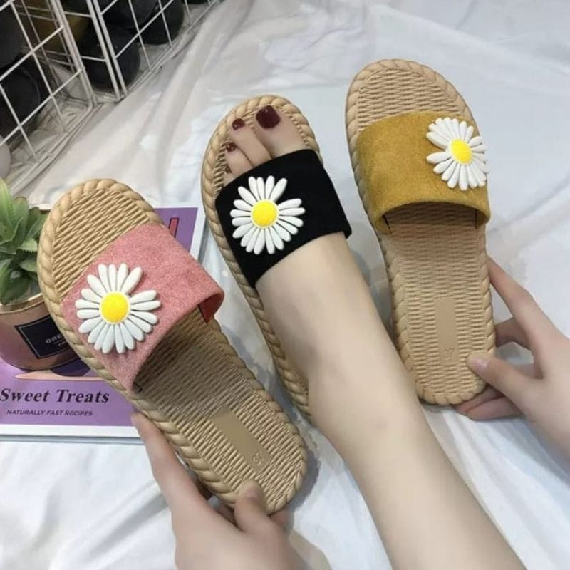 Sandal Wanita Suede Etnik Model Bunga | Bungan Matahari | Flowers