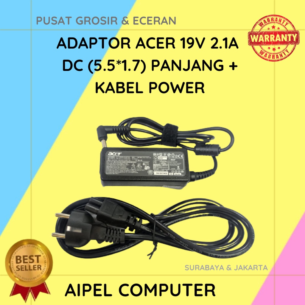 ACER19215517PKP | ADAPTOR ACER 19V 2.1A DC (5.5*1.7) PANJANG + KABEL POWER