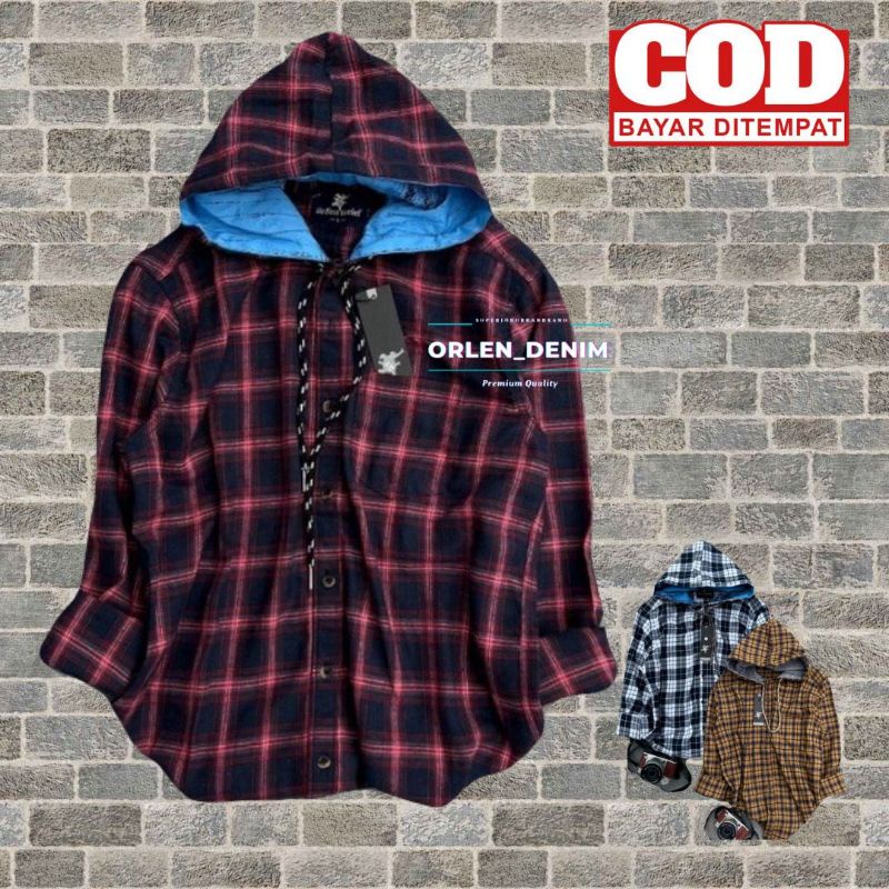 ESAYSTOREBANDUNG - KEMEJA FLANEL HOODIE PANJANG PRIA WANITA / KEMEJA HOODIE PRIA/KEMEJA FLANEL HOODI