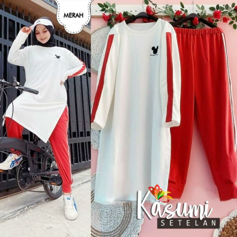 2 UKURAN L DAN XXL SET KASUMI FASHION PAKAIAN WANITA SETELAN TUNIK DAN CELANA BABYTERRY JCHM