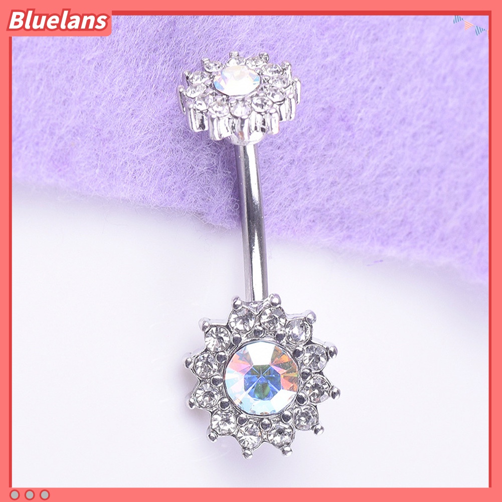 Bluelans Sexy Women Dual Floral Shiny Rhinestone Barbell Navel Ring Body Piercing Jewelry