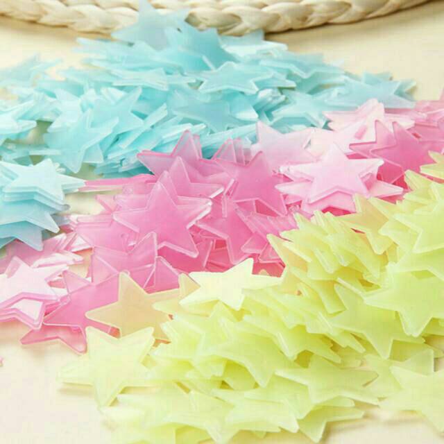 100pcs Sticker Fosfor Star Glow In The Dark Wallstiker Bintang Hiasan Dekorasi Dinding Fluorescent