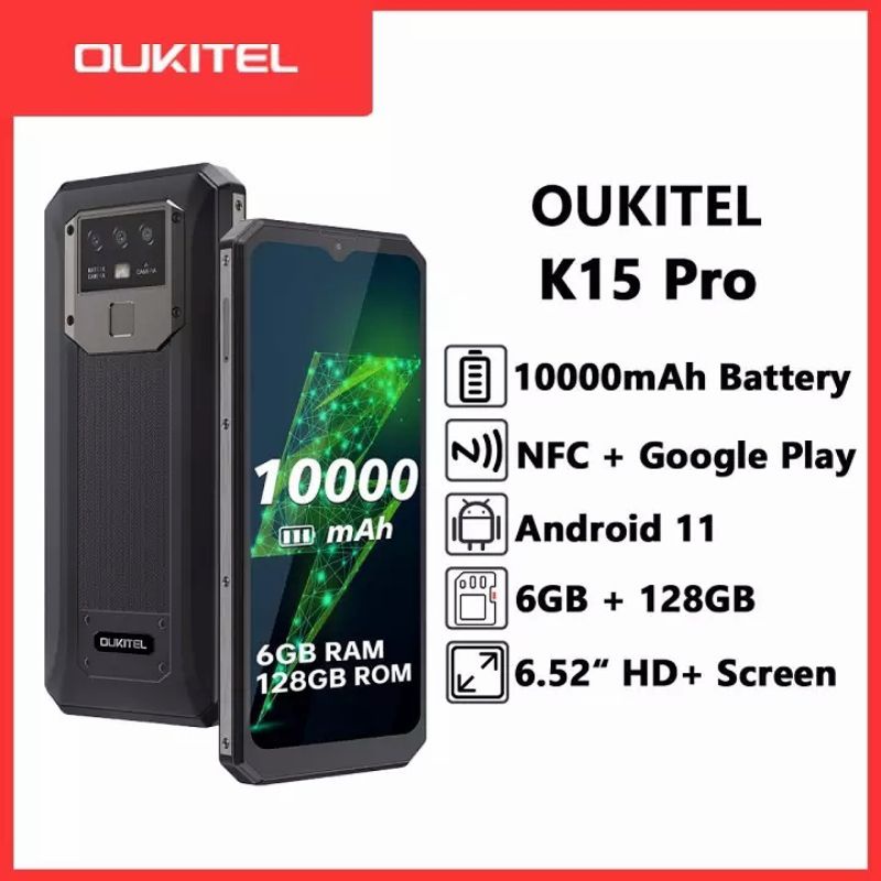 OUKITEL K15 Pro 6GB + 128GB 10000mAh Handphone 12MP Kamera Smartphone 6.52" FHD + Versi Global Ponse
