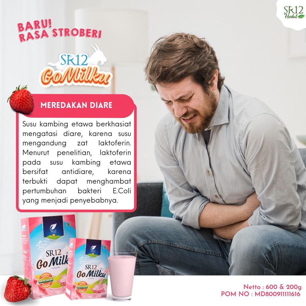 GO MILKU STRAWBERRY SR12 / SUSU KAMBING ETAWA BUBUK HERBAL / SUSU PENGGEMUK BADAN / MELANCARKAN ASI / MENYEHATKAN LAMBUNG