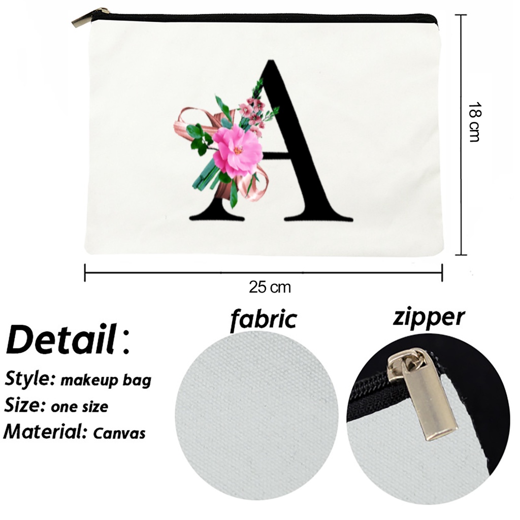 Tas Kanvas Dompet Wanita Import Printing Digital Huruf Bunga Karakter Pouch Kosmetik Besar