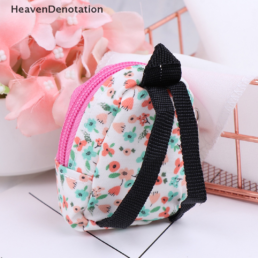 (Heavendenotation) Miniatur Tas Ransel Sekolah Motif Bunga Skala 1: 6 1: 12 Untuk Aksesoris Rumah Boneka