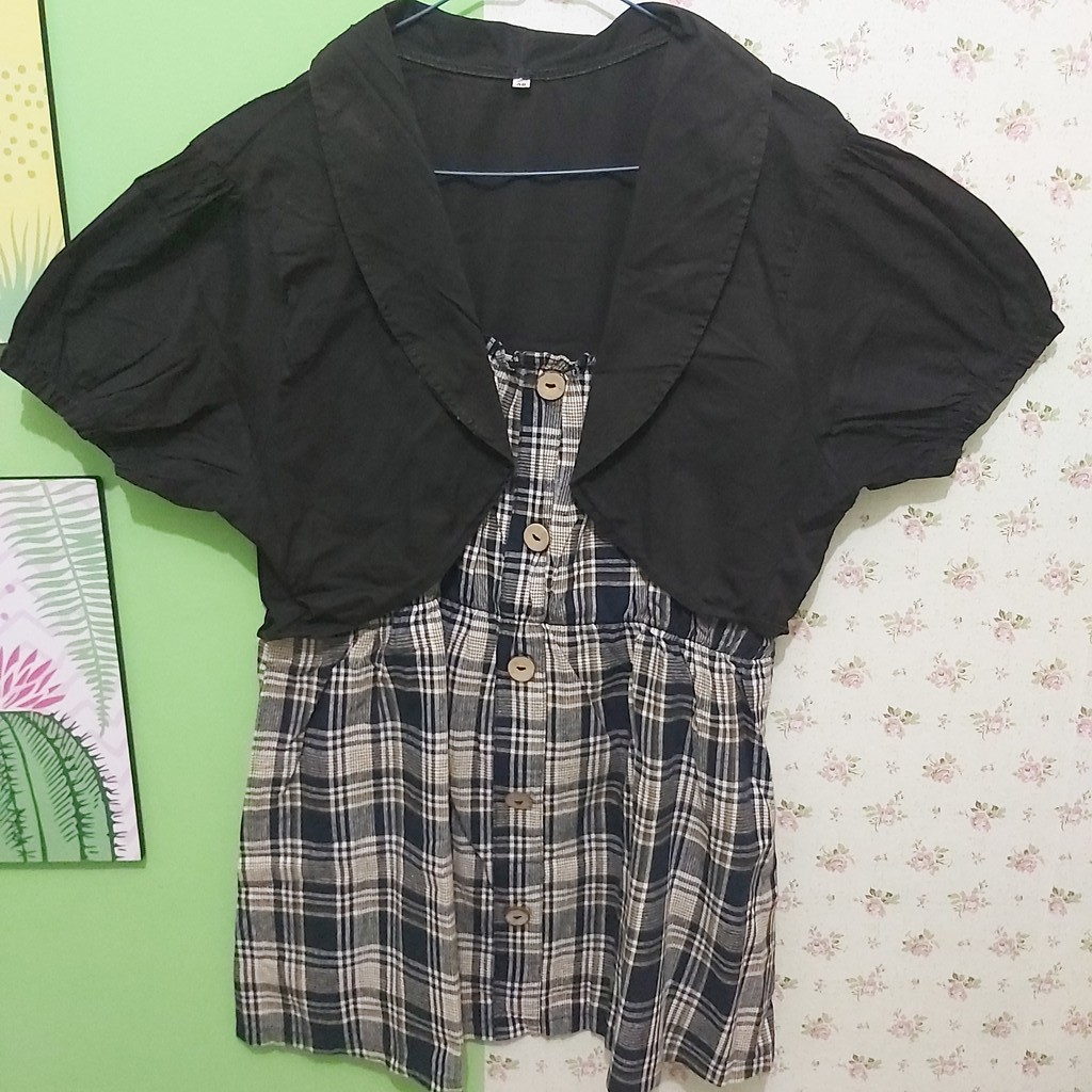 Preloved baju wanita rompi trendi motif kotak big size jumbo XXL