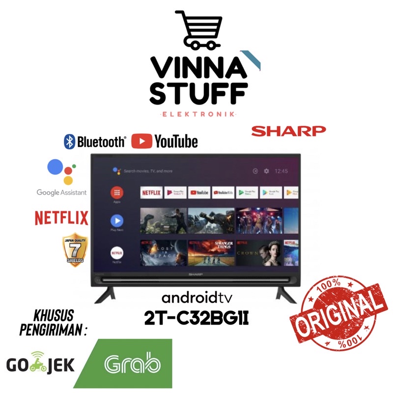 Televisi LED 32 Inch Sharp Aquos 2T-C32BG1i Android TV Smart Youtube Netflix