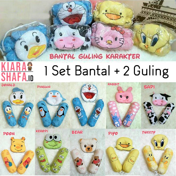 1 Set Bantal Anti Peyang dan Guling - Bantal Guling Bayi - Set Bantal Guling Karakter