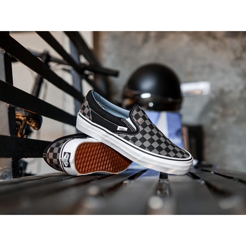 SALE DISKON! V4NS SLIP ON PEWTER CHECKERBOARD 100% ORIGINAL BNIB