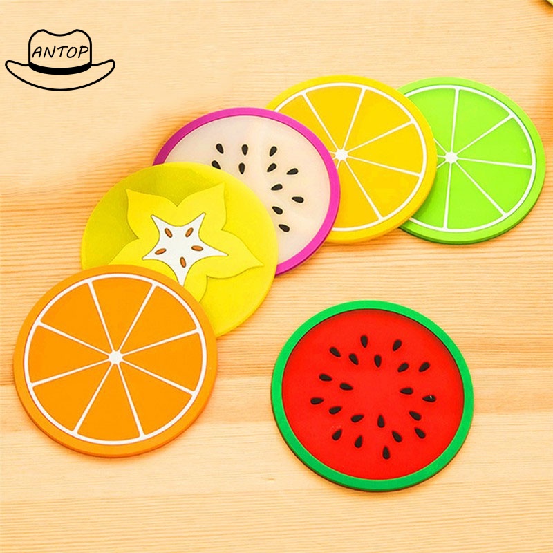 Fruit Shape Silica Gel Cup Glass Mat Tatakan Gelas Cangkir Motif Buah ANTOP