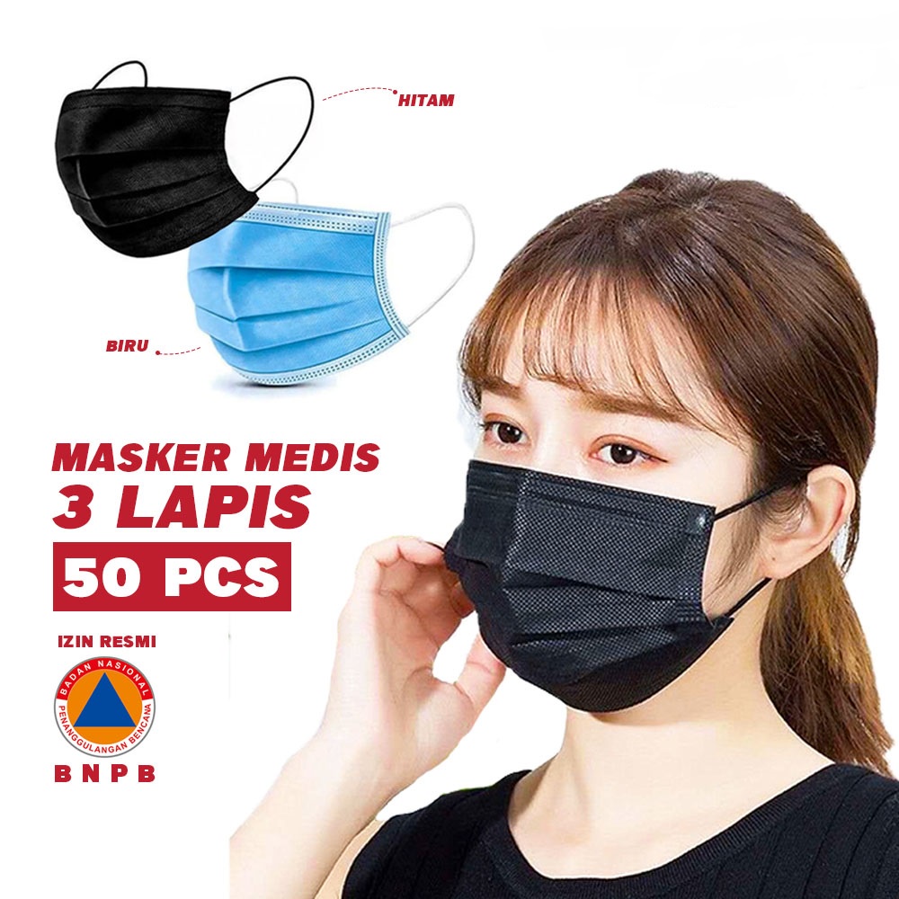 Masker Earloop Black Chasa Onecare 3ply isi 50 Pcs Kemenkes Earloop Full Hitam