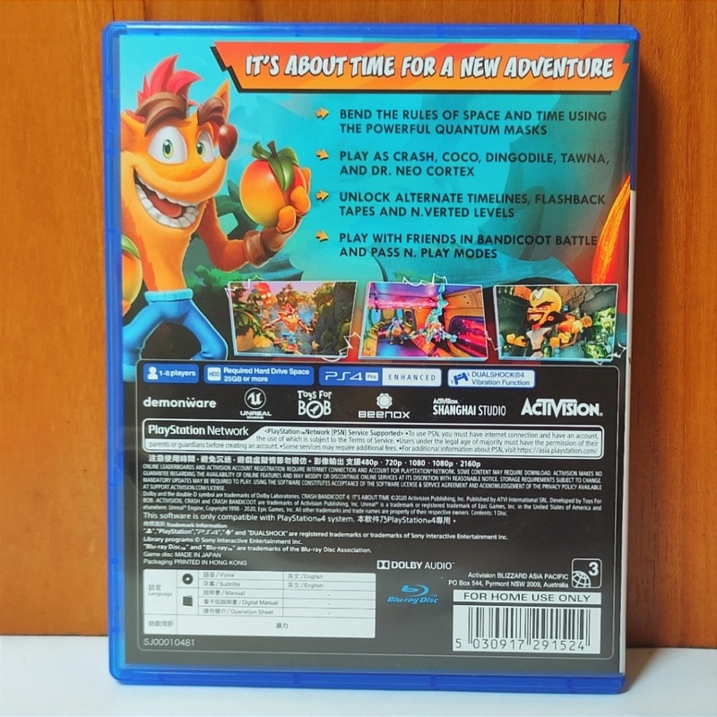 Crash Bandicoot 4 PS4 Kaset Crash It's About Time Cras Bandicot IV Games Playstation PS 4 5 CD BD Game Crashbandicoot Its About Times Ctr Team Racing Reg 3 PS4 PS5 Free Upgrade games  Region 3 Asia