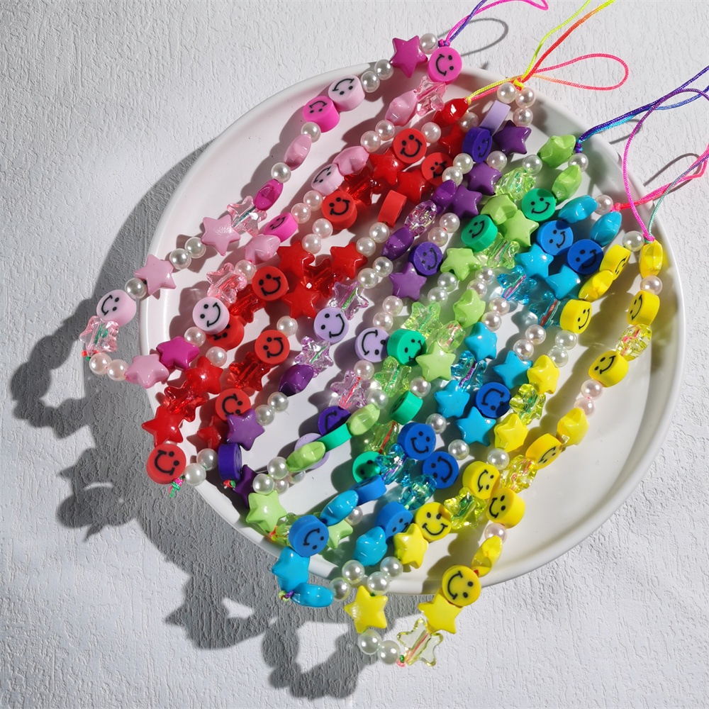 Tali Lanyard Motif Smiley Face / Bintang Bahan Akrilik Anti Hilang Untuk Handphone