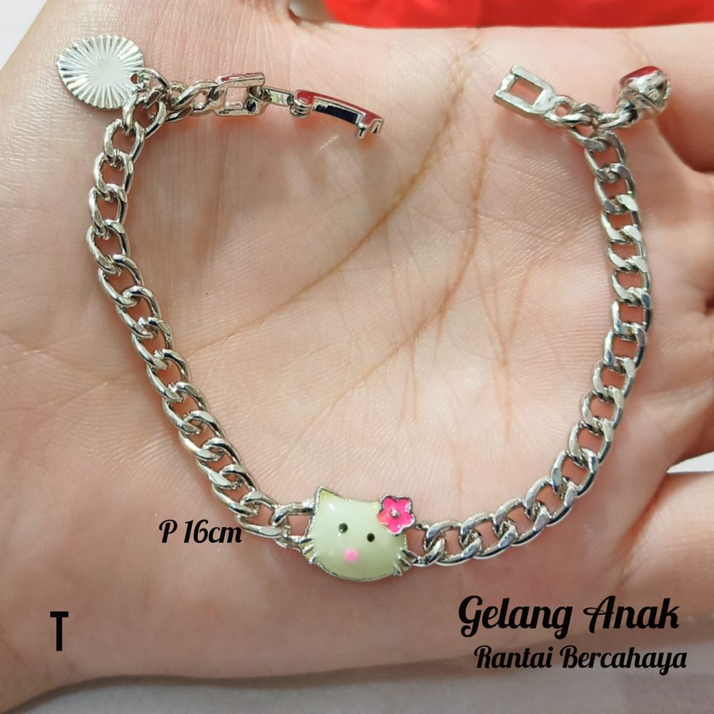 Gelang Anak TITANIUM Rantai Bercahaya Motif H K perhiasan anak (COD)