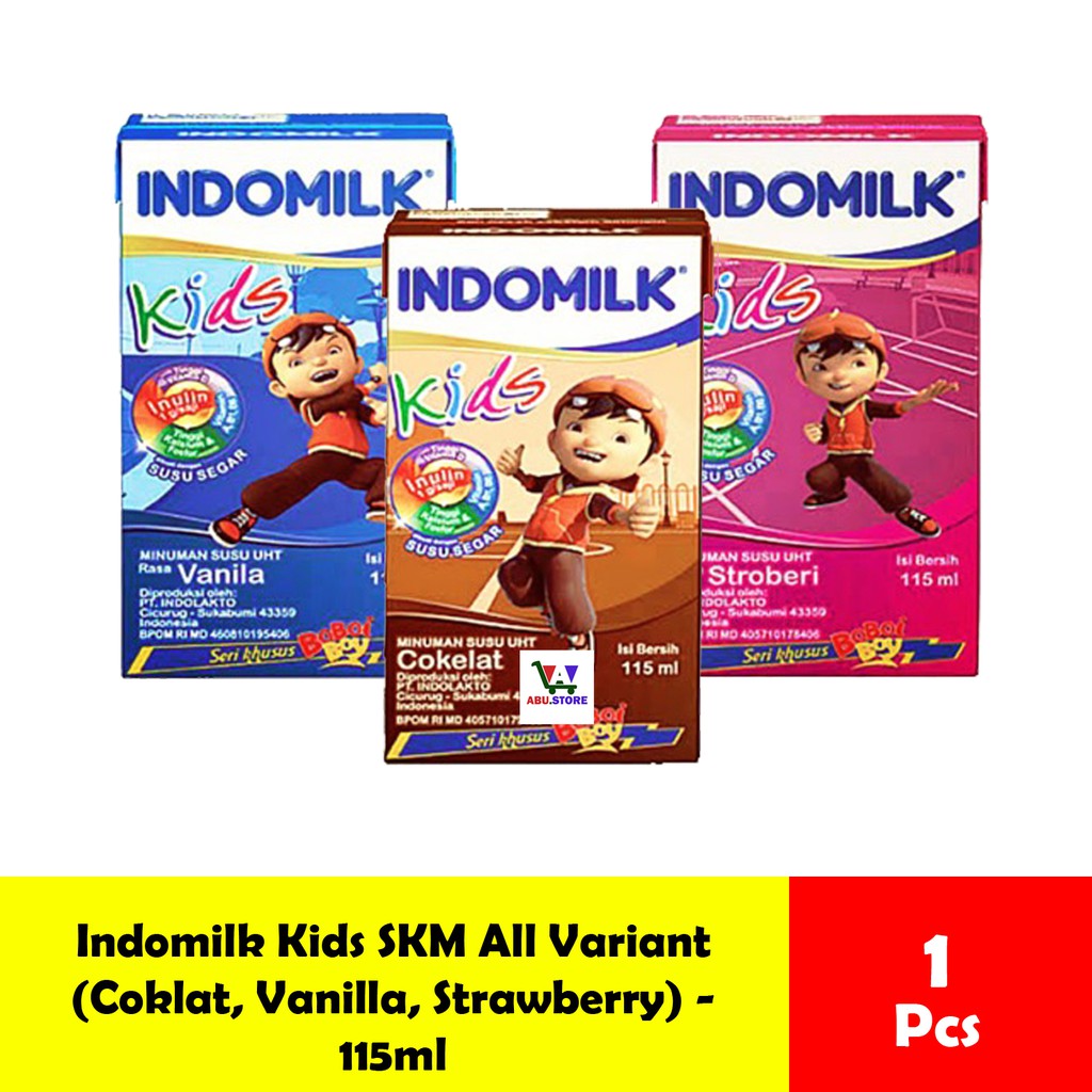 

Susu UHT Indomilk Kids 115 ml rasa Coklat / Strawberry / Vanilla