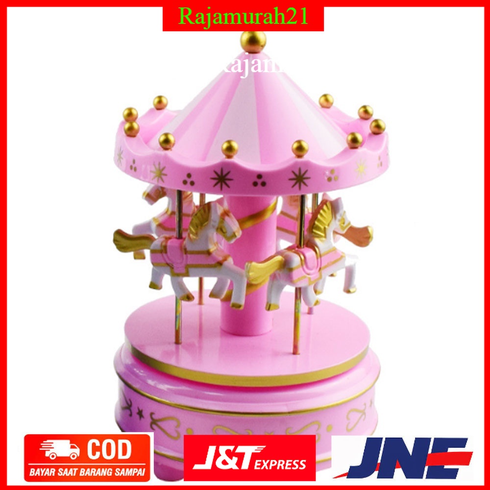 Kotak Musik Merry Go Round Musical Box Carousel - HD-YYH - Pink - OMTHMBPN