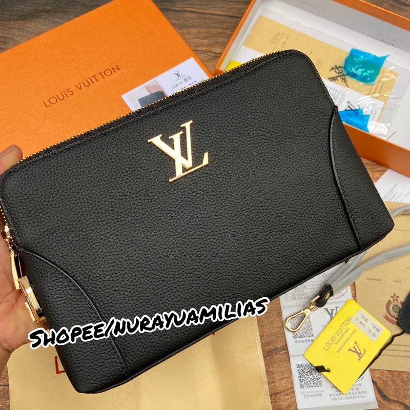 Clutch Lv Full kulit asli import ada kode kunci handbag lv kulit asli pria wanita